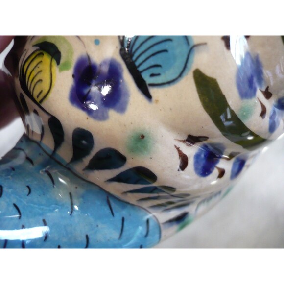 Vtg Tonala Mexico Snail Pottery Hand Painted Signed Planter Sponge Keeper Blue - Picture 7 of 16